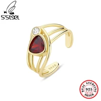 ssteel 925 sterling silver red zircon open rings gifts for women aesthetic geometry design cute luxury party fine jewellery