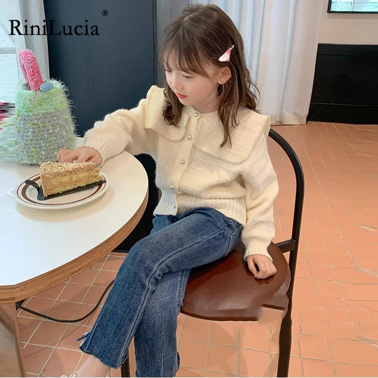 

RiniLucia Sweet Baby Girls Cardigan 2023 New Autumn Solid Sweater Top Baby Children Clothing Knitting Girls Sweater Kid Clothes