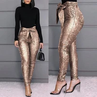 sequined belt leggings womens lace trousers with high waist pockets design club clothing champagne elastic pencil pants