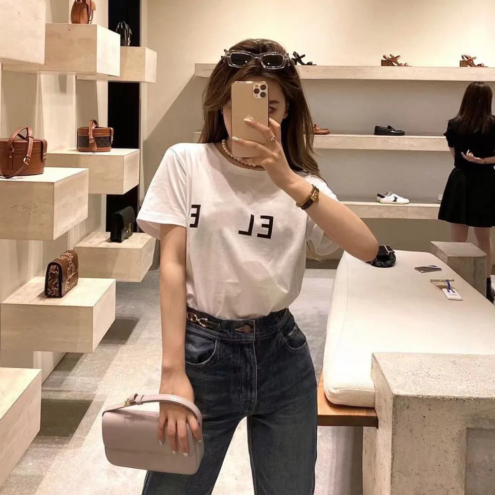 

Fashion Woman Blouse 2023 Summer New Casual Top Tees Women's Classic Letter Printing Round Neck Short Sleeve Women Crop Top