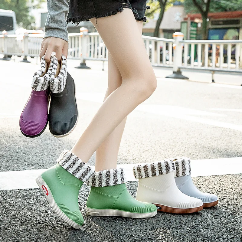 2024 новые резиновые сапоги для женщин модные уличные зимняя хлопковая теплая