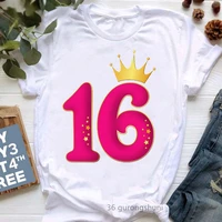 cute 14th 21th princess print t shirt girlwomen clothes 2022 red star crown birthday party tshirt femme summer fashion t shirt