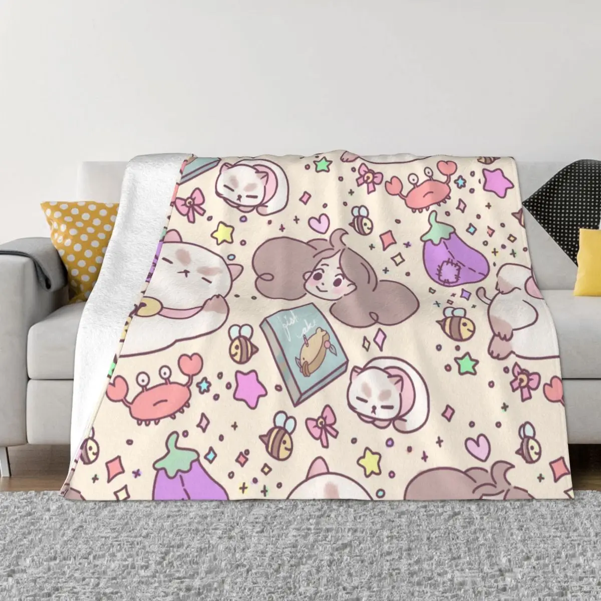 

Bee And Puppycat Doodles Blanket Cover Fuzzy Throw Blankets Summer Autumn Winter Printed Soft Warm Bedspreads