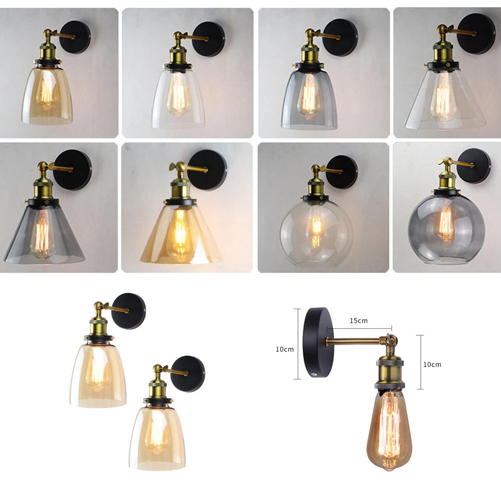Retro Glass Wall Lamp  Loft Vintage Metal Triangle Oval Clear Wall Light Edison  40W  Industrial Wall Sconce