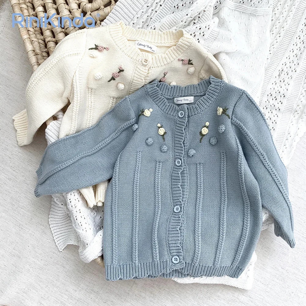 

2023 Autumn Winter Baby Girls Sweater Toddler Children Embroidered Knitted Cardigan Girls Long Sleeve O-Neck Outerwear