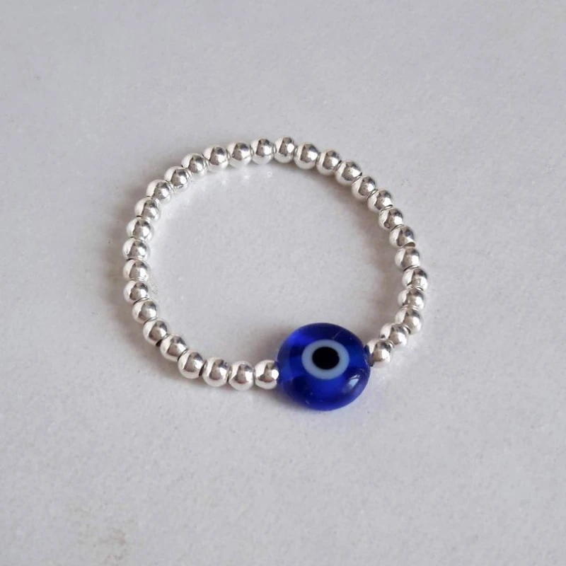 

Boho Evil Eye Beads Choker Necklace Ring Set For Women Chic Acrylic Beads Short Necklaces Turkish Fashion Jewelry