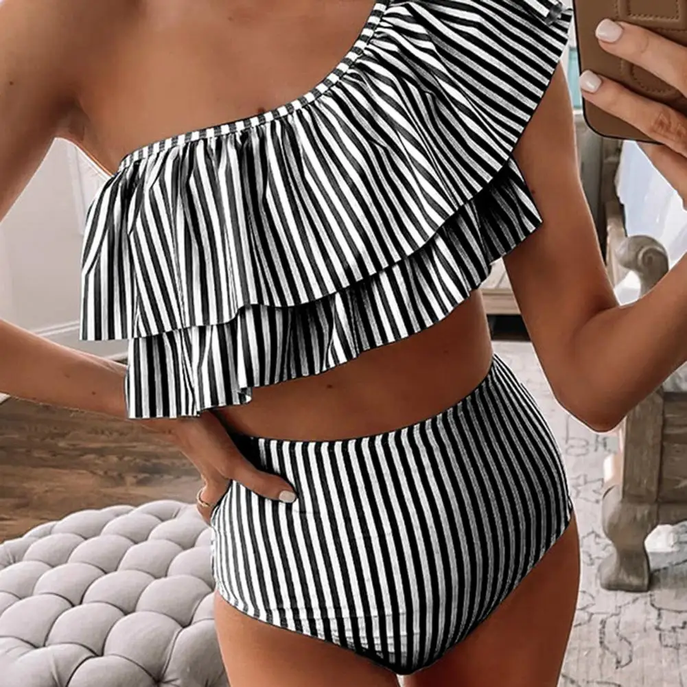 

Бикини женское летнее с открытыми плечами, стильное бикини без косточек с разрезом, на одно плечо, для пляжа, 2 шт./компл.