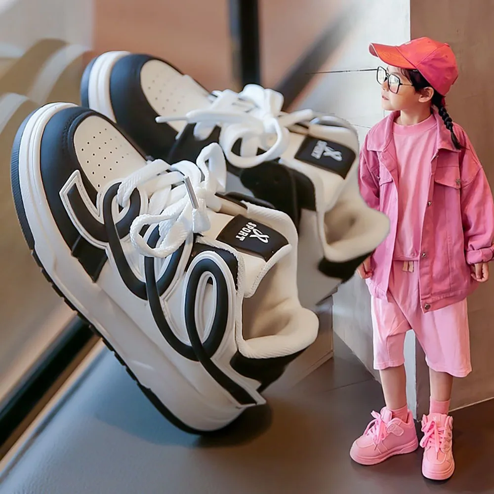 

Autumn Sport Shoes For Children Korean Style PU Leather Boys Girls Outdoor Running Tennis Footwear Breathable Shoes For Kids