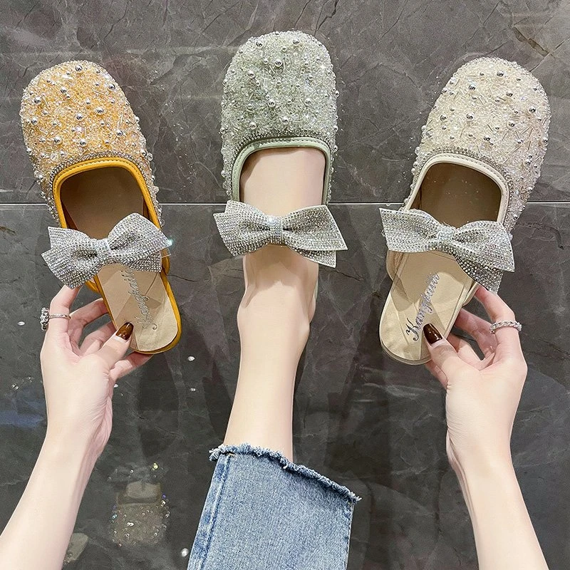 

Мюли женские с закрытым носком, низкие тапочки, плоская подошва, сланцы, модная Роскошная базовая обувь из ТПР, ПУ, 2022