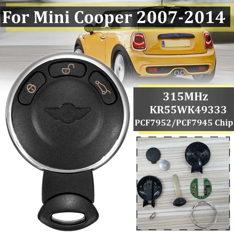 

3 Buttons with PCF7952 Chip 315MHz Remote Key Fob Shell for Mini Cooper 2007-2014 KR55WK49333