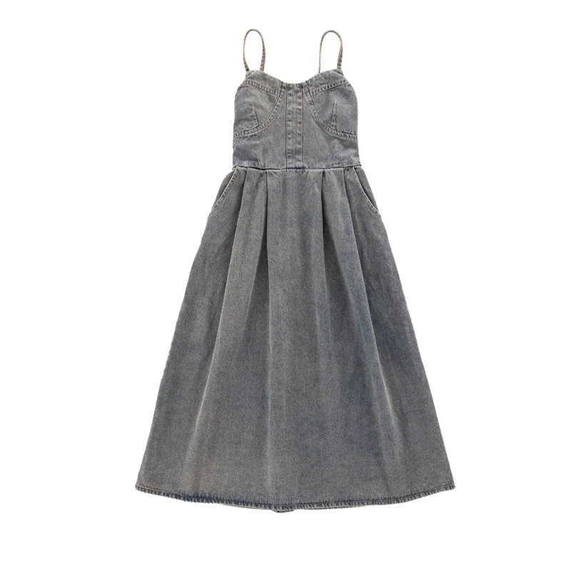 

Summer 2023 Girls Denim Slip Dress V-neck Teenage Children Clothes Elegant Long Evening Party Sling Dresses Trendy 12 13 14 Year