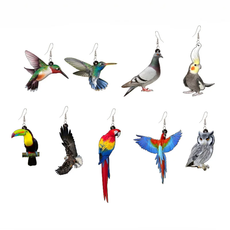 

Acrylic Hummingbird Pigeon Eagle Owl Parrot Earrings Bird Jewelry Cute Animal Shape Earring for Women 2022 Girls Jewelry