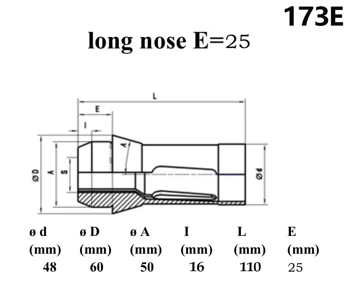 E173-VOR-25 E173-VOR-30 Цанга с удлиненным носом Автоматический токарный станок с ЧПУ Сверхдлинная длина F48 173E DIN6343 Цанговый патрон