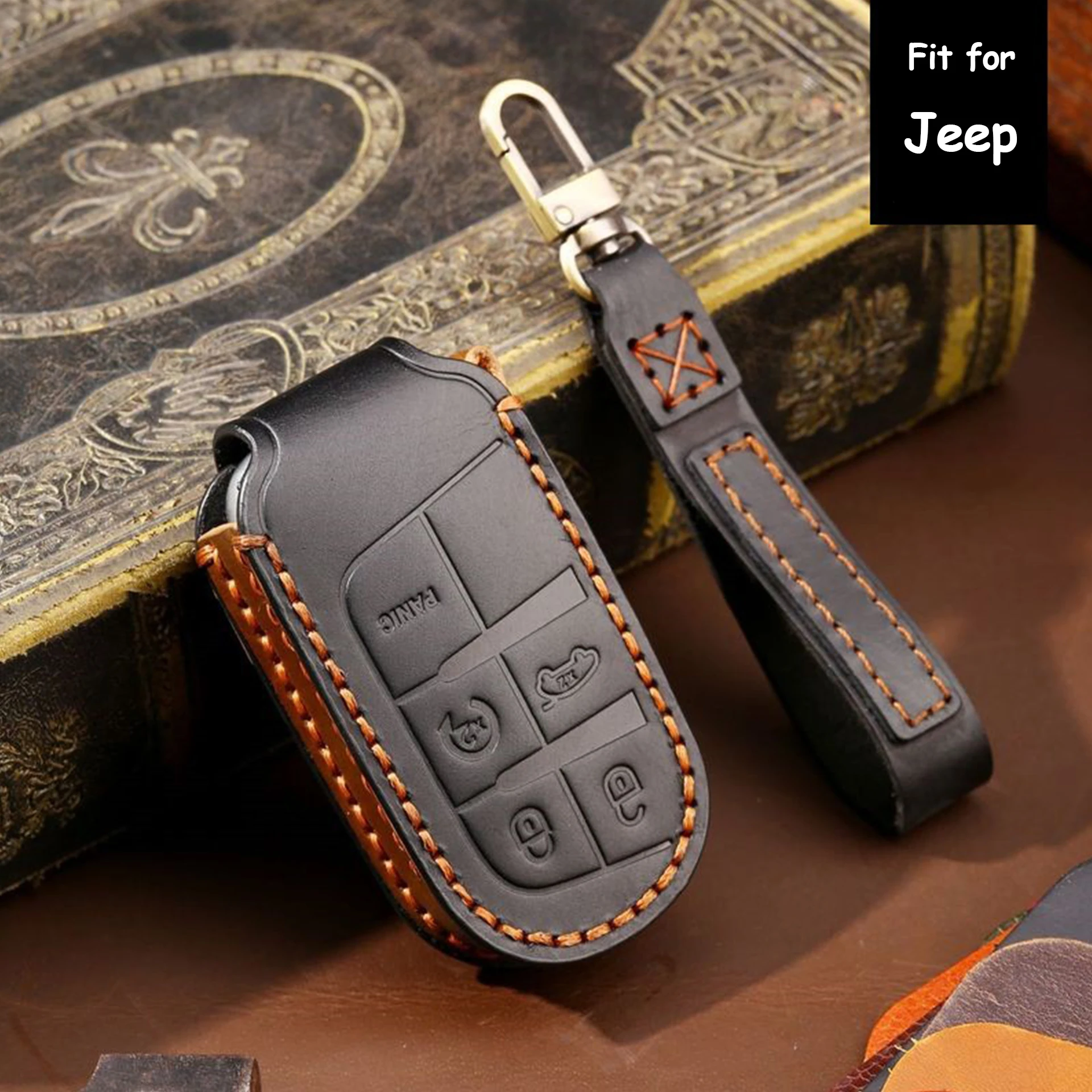 جلد طبيعي حافظة مفاتيح السيارة غطاء السيارات حقيبة سلسلة مفاتيح ل جيب كومباس جراند شيروكي الحصان هيردر و دودج و كرايسلر 300C