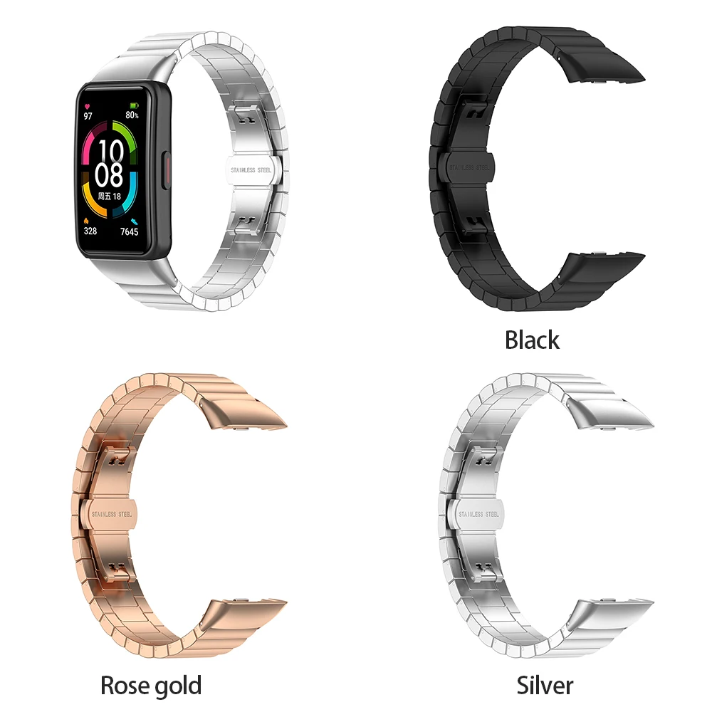 

Stainless Steel Metal Strap New Bracelet Belt Sweatproof For Huawei Band6 Thickened Replacement Strap Accessories Waterproof