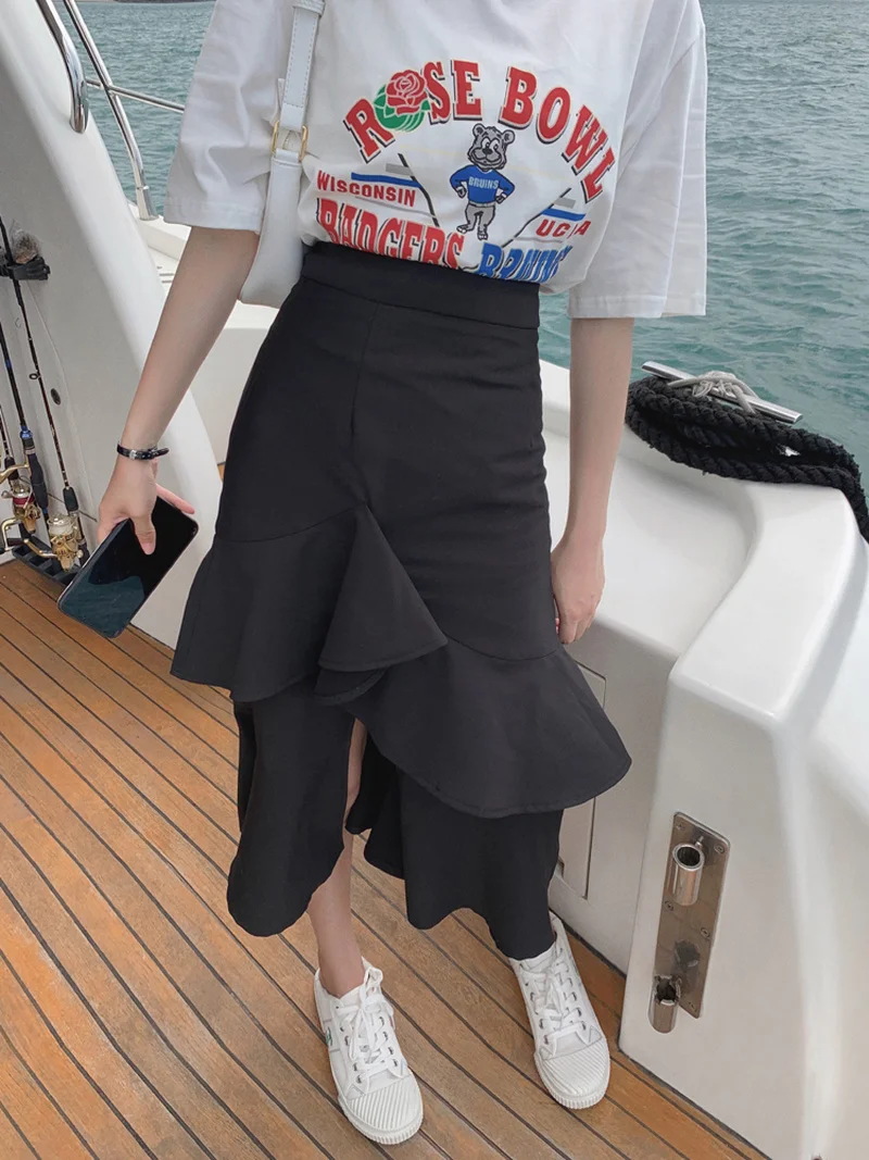 

Skirt Women's Fashion Korean Version Real Shot New Temperament Irregular Ruffle Skirt Mid-length High-waist A-line Hip Skirt