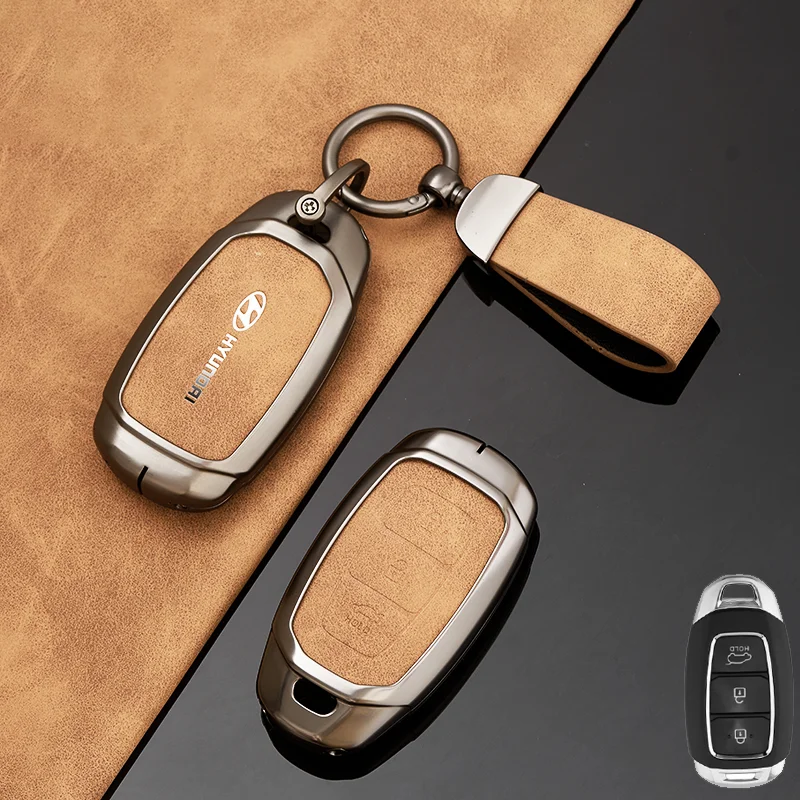 Кожаный чехол для ключей от автомобиля брелок Hyundai Santa Fe TM 2018 I30 2019 Solaris Azera Elantra Accent