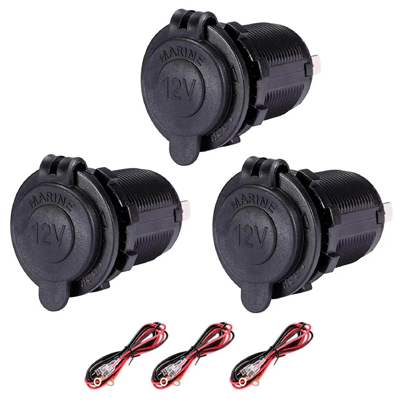 

3Pcs Car Cigarette- Lighter Socket Cigarette- Lighter Adapter 12V Power Waterproof Socket for Marine ATV RV Motorcycle