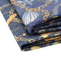 ibows 45150cm 1pc denim cloth fabric cartoon chain printed sheets home textile apparel sewing materials handmade diy crafts