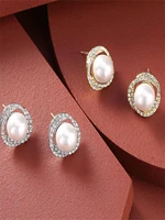 imitation pearl earrings temperament celebrities inlaid zircon earrings
