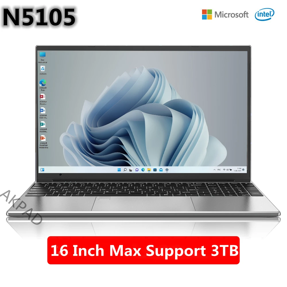 Newest 16 Inch Intel Laptop 12th N5105 Windows 10 11 Pro  Ram 12GB Rom Max 3TB SSD Computer 2.4G 5G Wifi Bluetooth Gaming Laptop