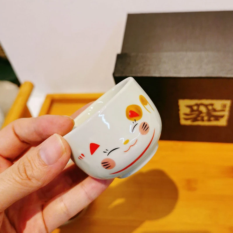 Фото Винный набор Lucky Cat Набор японских саке Керамический винный горшок Flagon с чашкой для питья Барный набор для содз (1 кастрюля + 2 чашки) №5