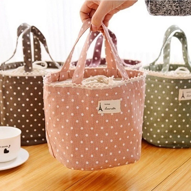 

Сумка для ланча, женская, в горошек, маленькая сумка-тоут, сумка-контейнер, розовая сумка, женская сумка