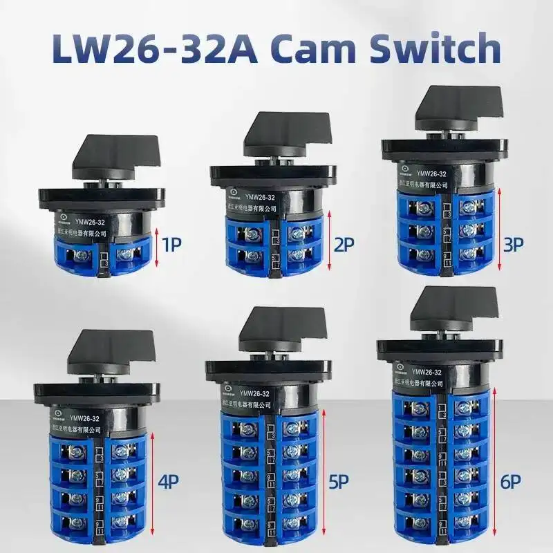 Фото LW26-32A Поворотный переключатель с кулачком, 1-8 полюсов, два/трехпозиции, ВКЛ. ВЫКЛ. Серебряный контакт, двойное управление питанием №2
