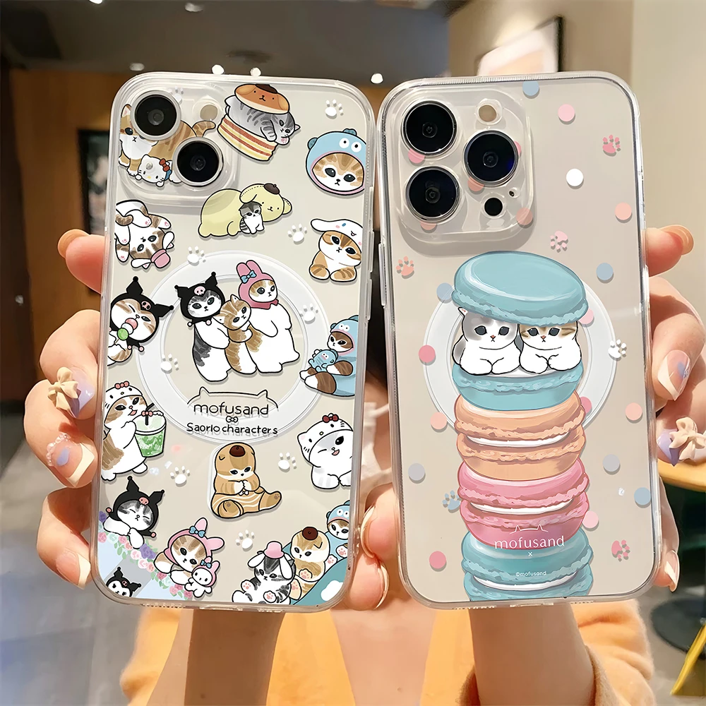 Милый мультяшный магнитный чехол для телефона M-mofusands cat Magsafe iPhone 16 15 14 13 12 11 8 7 Plus Pro