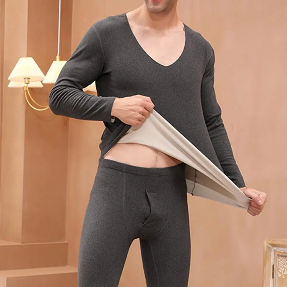 

Thermal Underwear Set Soft Women Men Skinny Bottoming Top Pants Set Solid Color Stretchy Unisex Top Pants Set Daily Clothing