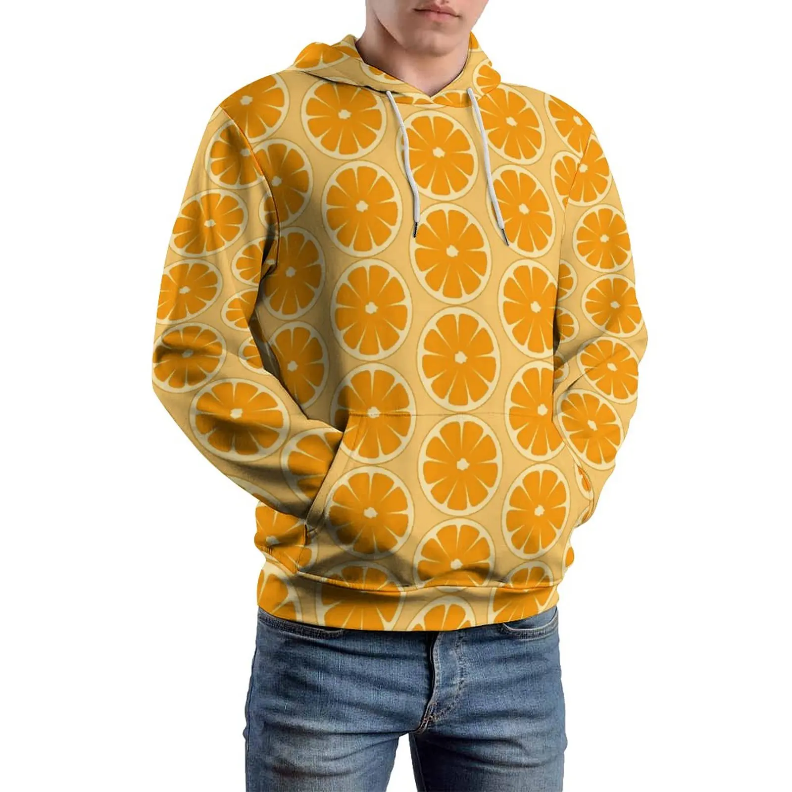 

Oranges Slices Loose Hoodies Fruits Print Casual Hoodie Men Long Sleeve Pretty Custom Hooded Sweatshirts Plus Size