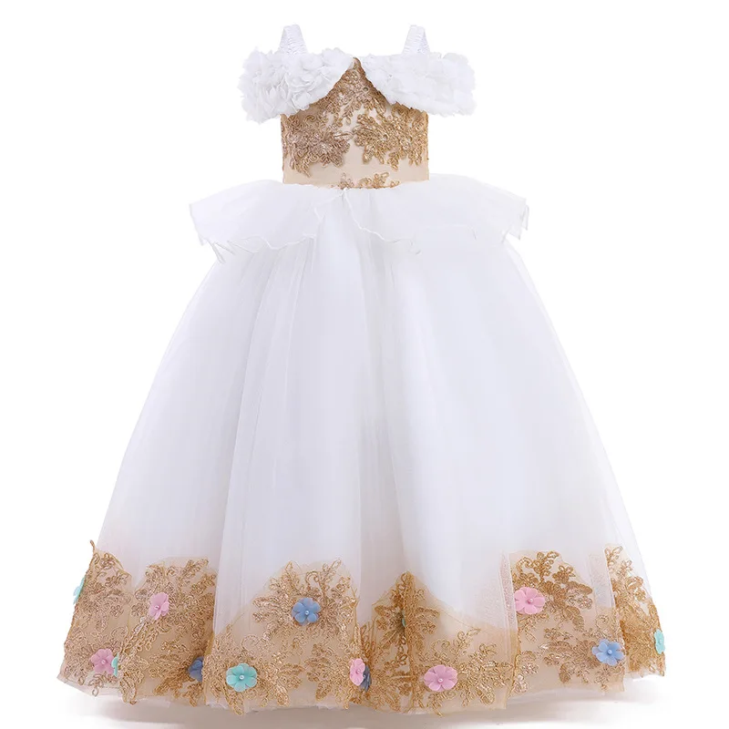 

New Elegant Splicing Long Costume Embroidered Gown Baby Wedding Evening Formal Clothes First Communion Princess Dresses For Girl