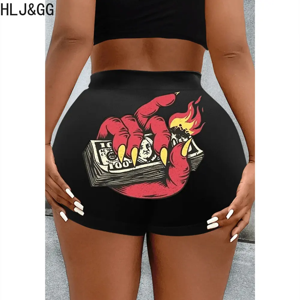 HLJ&GG Sexy Y2K Print Skinny Shorts Fashion Higt Waist Biker Shorts Summer Spicy Girl Streetwear Casual Sporty Shorts Bottoms