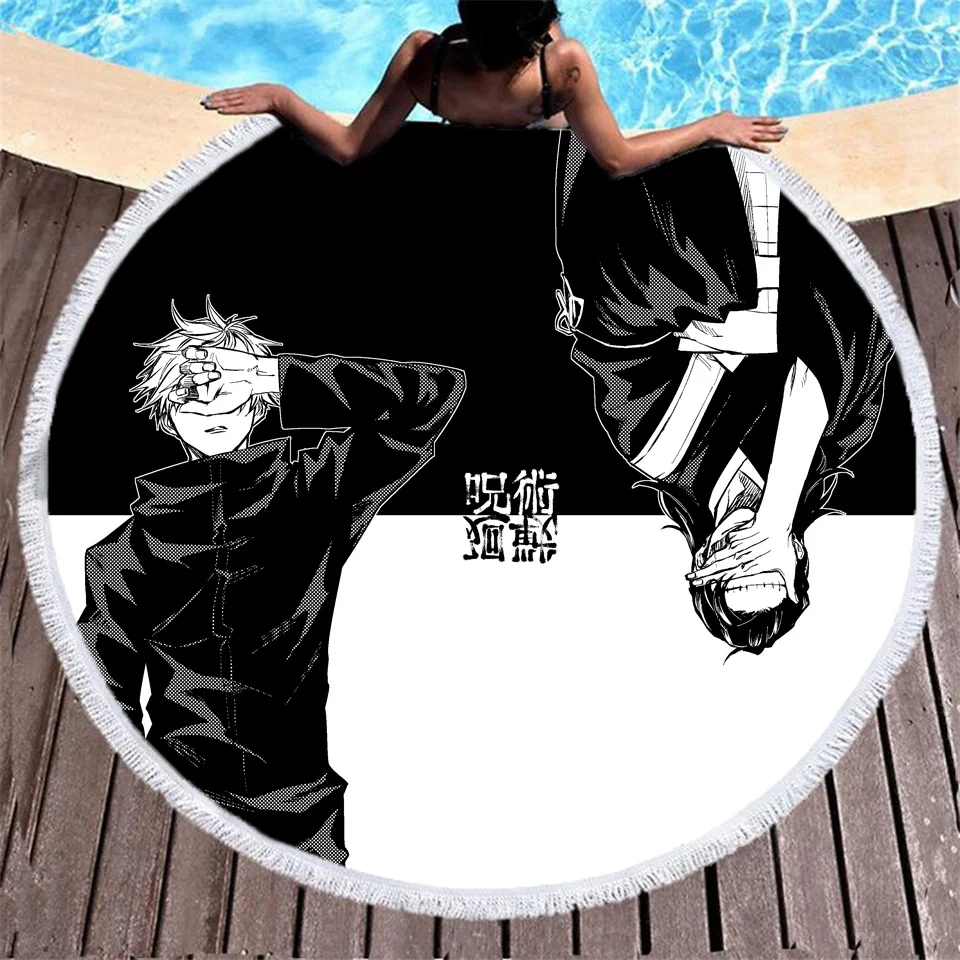 

Jujutsu Kaisen Round Beach Towel Janpan Anime Microfiber Fabric Sand Free Bath Towels Yoga Spa Mat With Tassel Blanket Cover