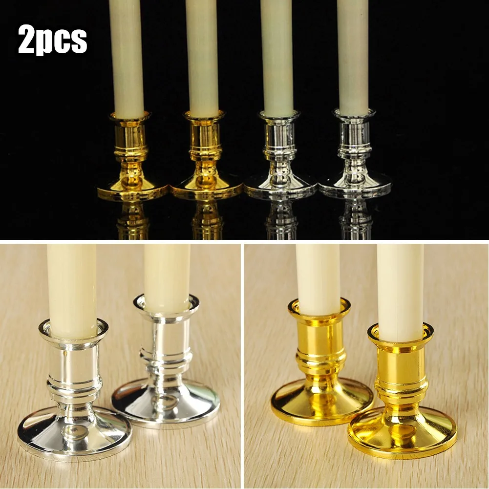 

2pcs Candle Holder Candle Base Plastic Candlestick Silver Gold Home Decoration For Electronic Candles Housewarming Holiday Gifts