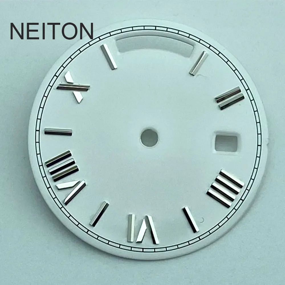 Фото NEITON Зеленый, черный, белый, синий, золотой циферблат для часов 28,5 мм, светящийся логотип/дизайн, подходит для дня и даты, st1644, циферблат для часов с механизмом №3