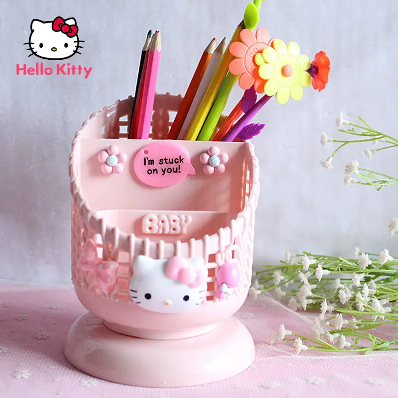

Креативный мультяшный держатель для ручек Hello Kitty для дома и ванной комнаты сетчатый ящик для хранения многофункциональное настольное укра...