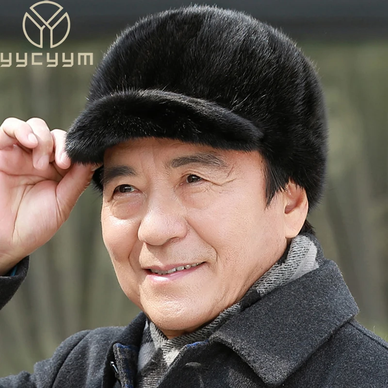 Модная зимняя модная шапка дедушка из 100% натурального меха норки шапки мужские