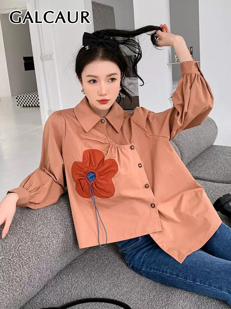 

Блузка женская с аппликацией, отложным воротником и пышными рукавами