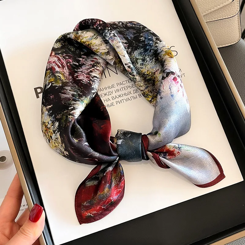 Модные шарфы с принтом 100% саржевый шелковый шарф женские шали элегантные
