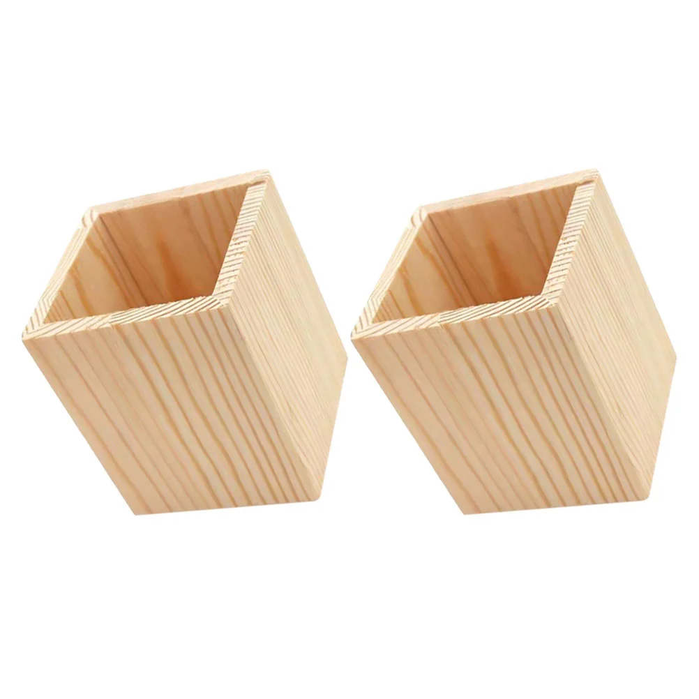 

2 Pcs Cutlery Organiser Pine Pen Holder Wood Brush Pot Makeup Tools Gel Container Wooden Storage Holders Office