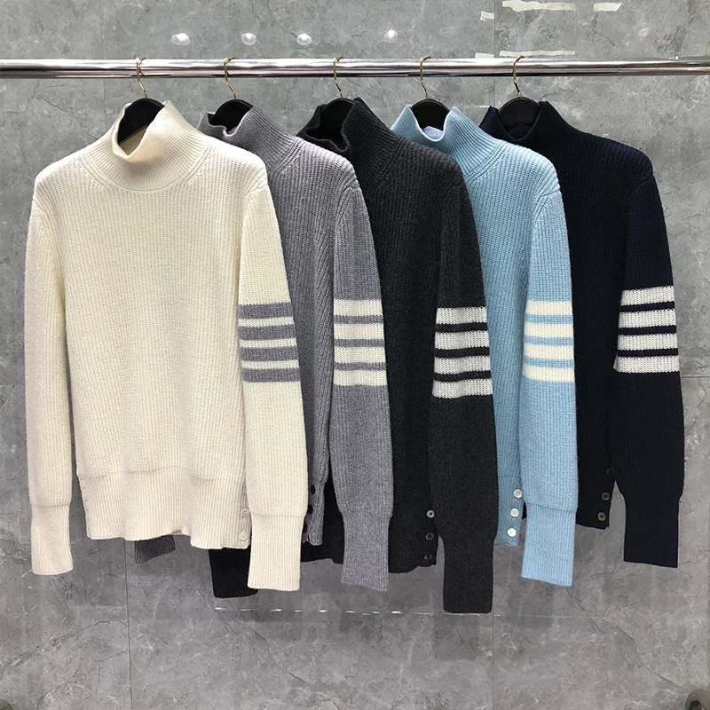 

THOM Sweater Autunm Winter Male Fashion Brand Men's Clothing Merino Wool 4-Bar Stripe TurtleNeck Knit TB Sweaters