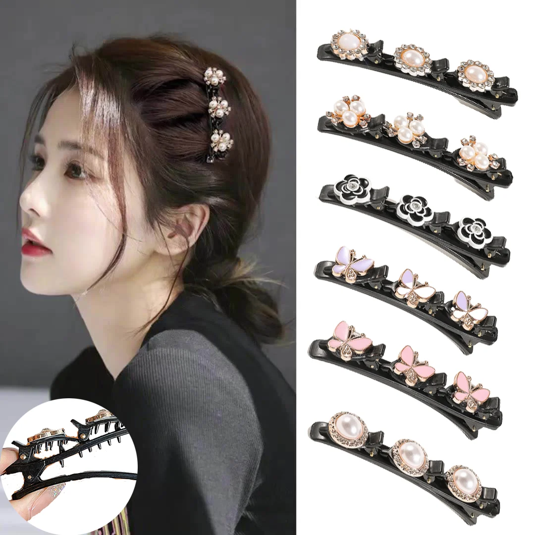 

Women Elegant Flower Pearls Braid Hairpins Sweet Hair Decorate Clips Bangs Hold Barrettes Headband Fashion Hair Accessories