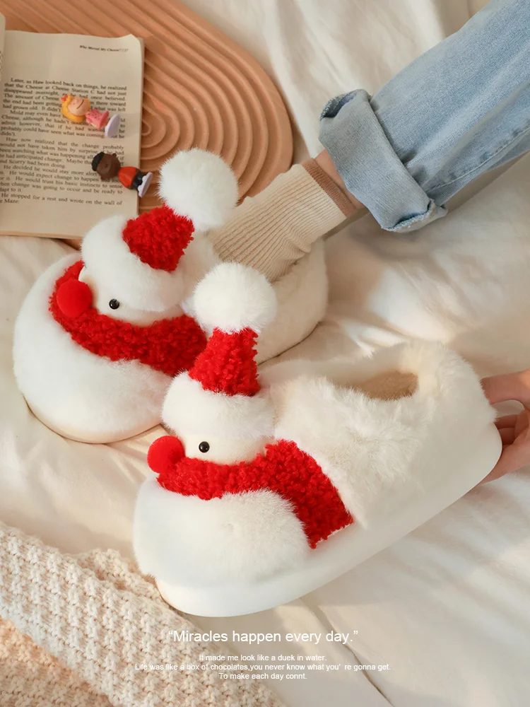 Christmas Snowman Cotton Home Shoes Women Slipper 2022 Winter Wrap Heel Plush Slippers Men's Thick Soled Slipper