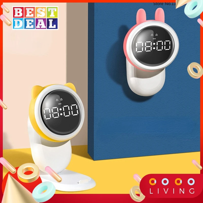 

Alarm Clock Cartoon Multifunction Snooze Led Alarm Clock Mobile Phone Holder with Night Light Timer Wall Mountable Clocks Reveil