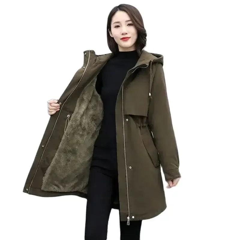 

Women Windbreaker Pike Outcoat 2023 New Women's Fleece Jacket Loose Hooded Winter Warm Parkas Overcoat Zipper Female Basic Coat