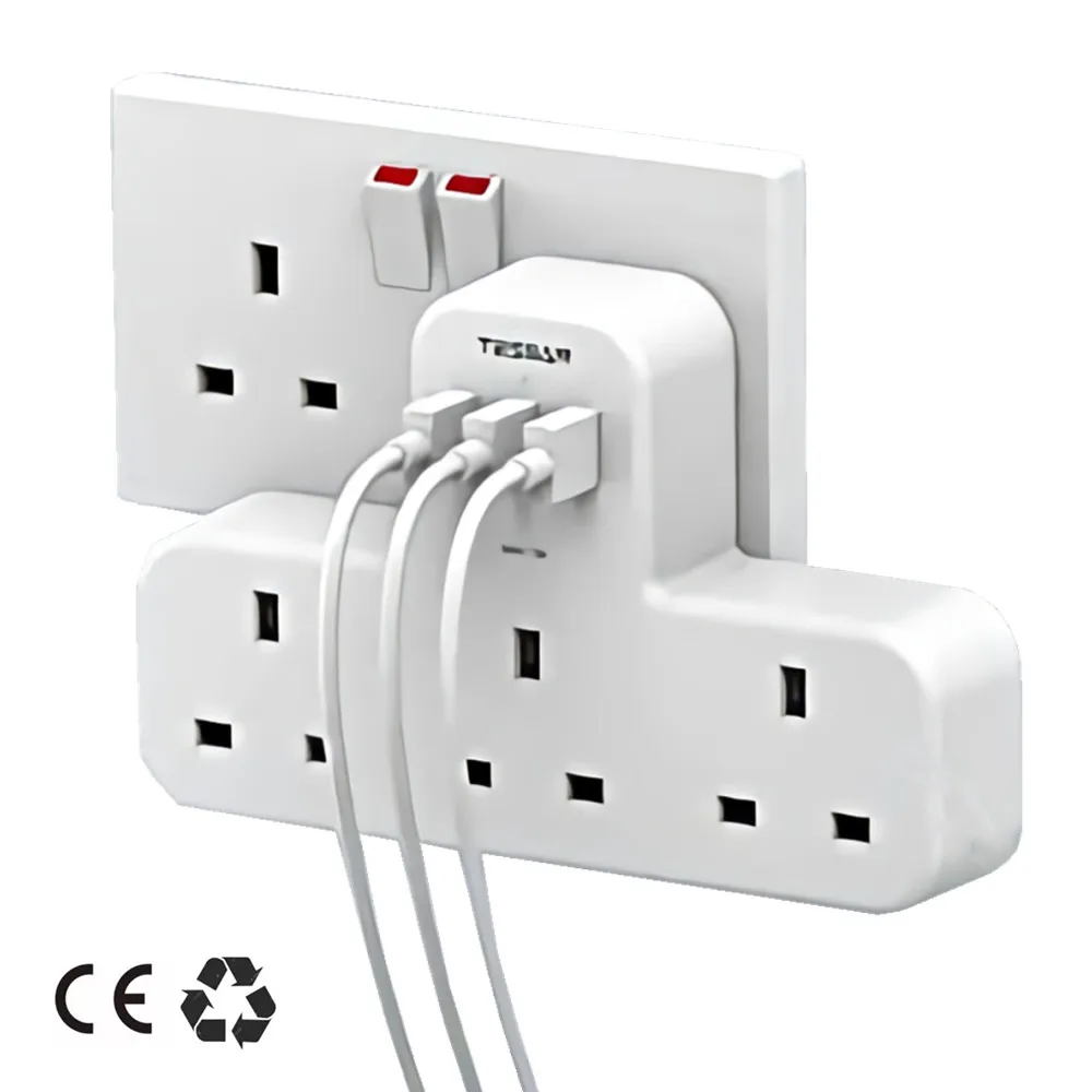 

TESSAN UK Wall Socket Extender Power Strip Safe Compact 3 Slots with 3 USB Charging Ports Multi Outlets with Overload Protection