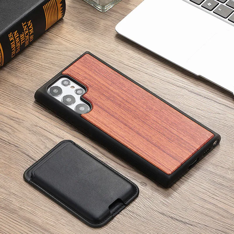 

Real Wood Back Cover For Samsung Galaxy S22 Ultra S22 Plus Removable Magnetic Cards Wallet Bag Phone Case For Samsung S22 Fundas