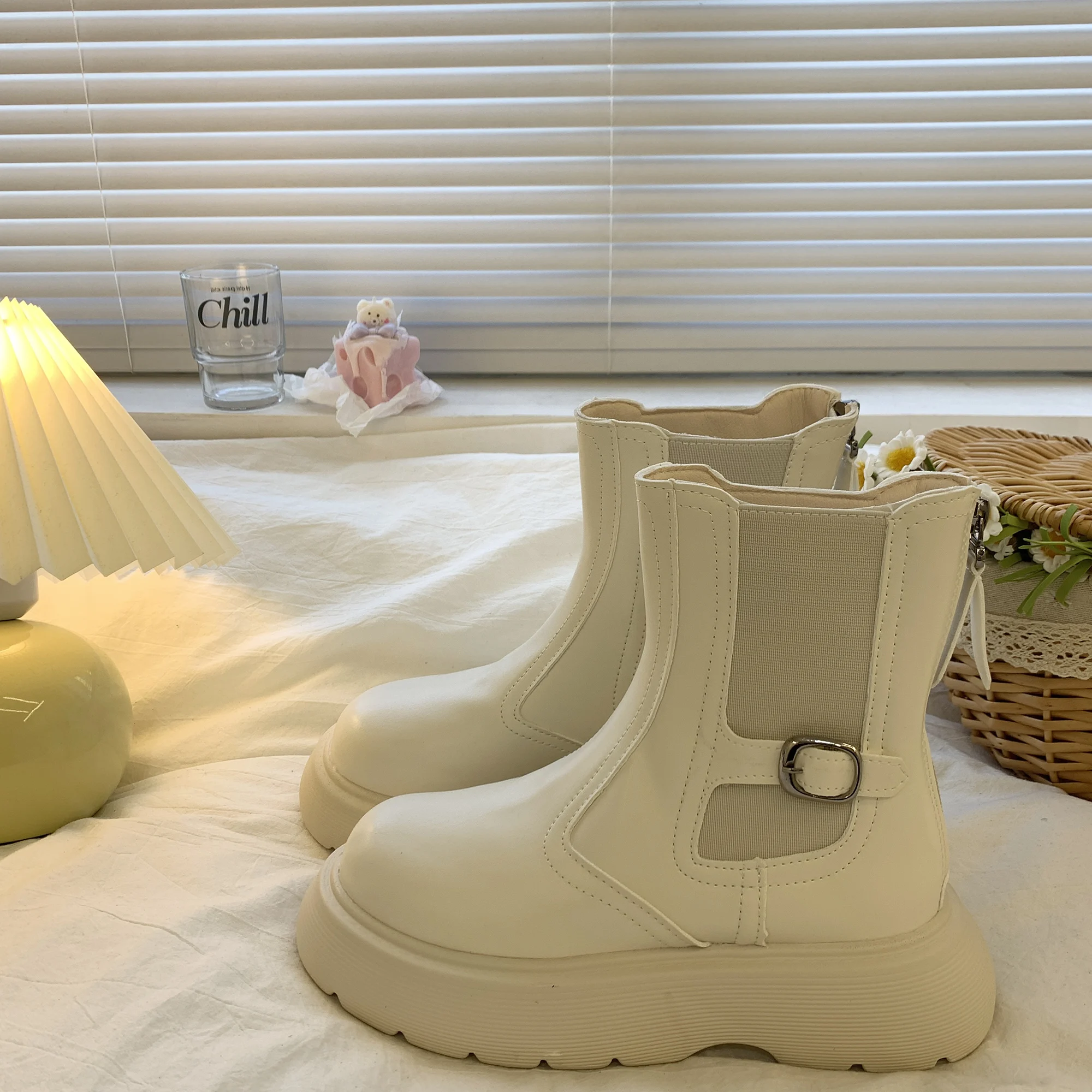 

Ботинки женские резиновые на молнии сзади, ботинки челси с круглым носком, на молнии, дождевые полусапожки средней высоты, в стиле ретро, Лол...