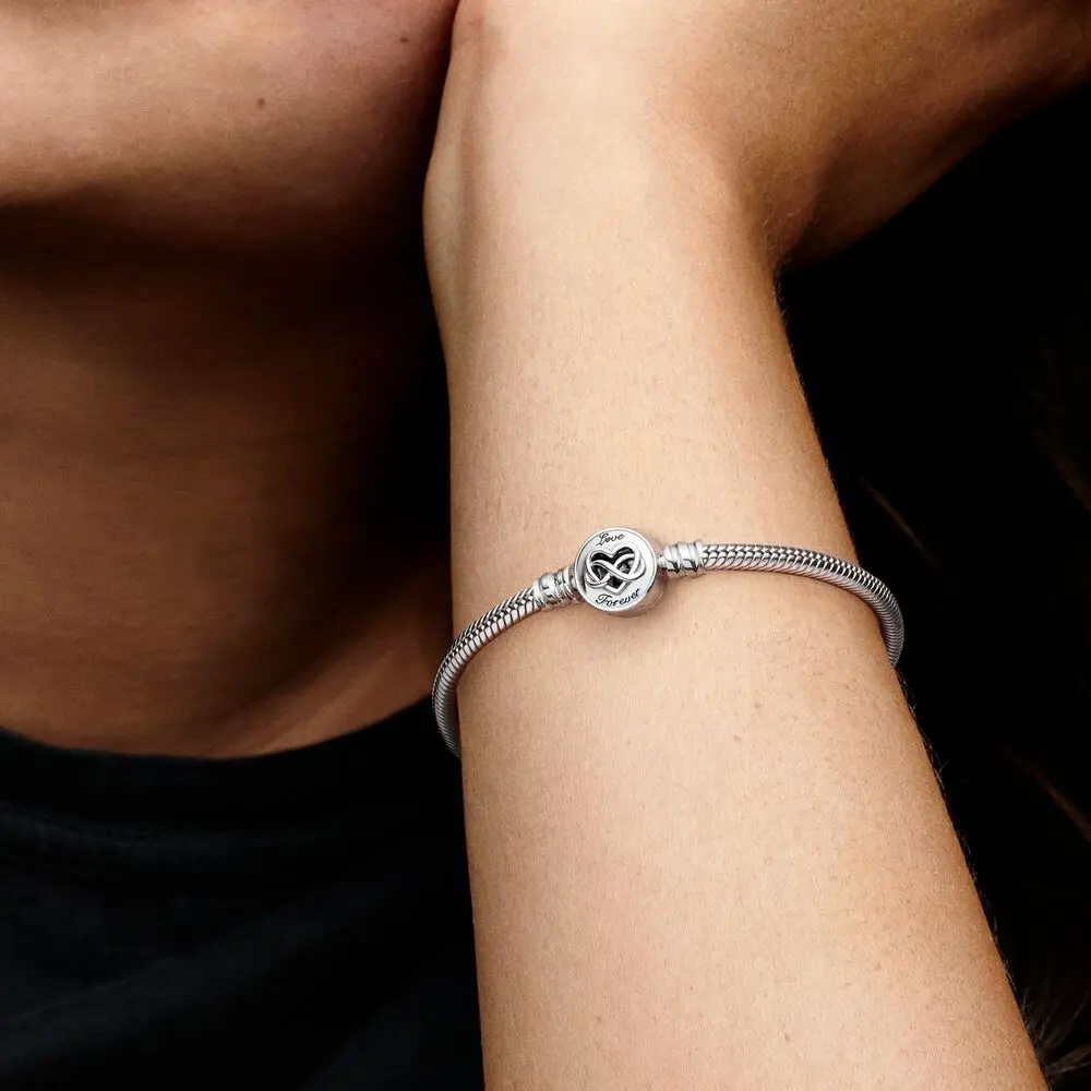 PANDORA – Bracelet chaîne serpent pour femmes, fermoir coeur infini, bijoux tendance, cadeau d'anniversaire, de saint valentin